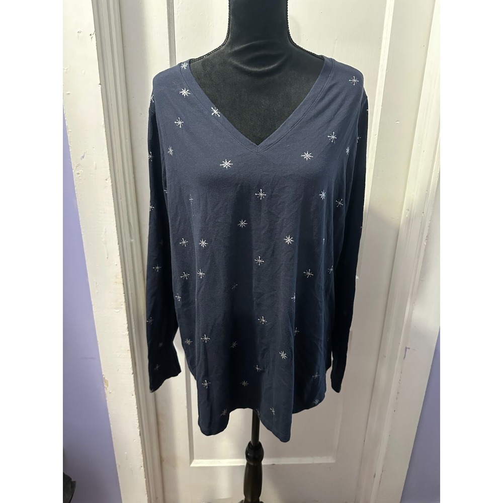 Lane Bryant Navy Snowflake Long Sleeve Top in‎ 18/20
